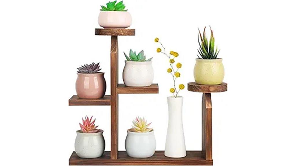 five tier wooden plant shelf