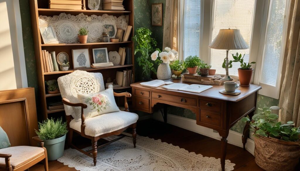 secondhand furniture in a cottagecore home office