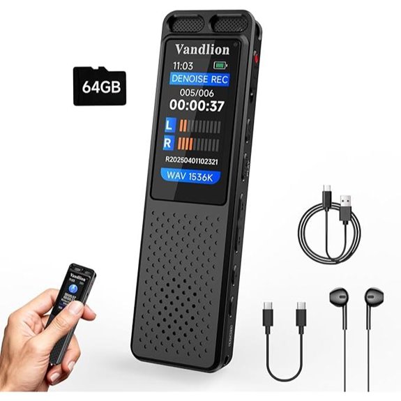 64GB Voice Recorder with Playback and Noise Reduction