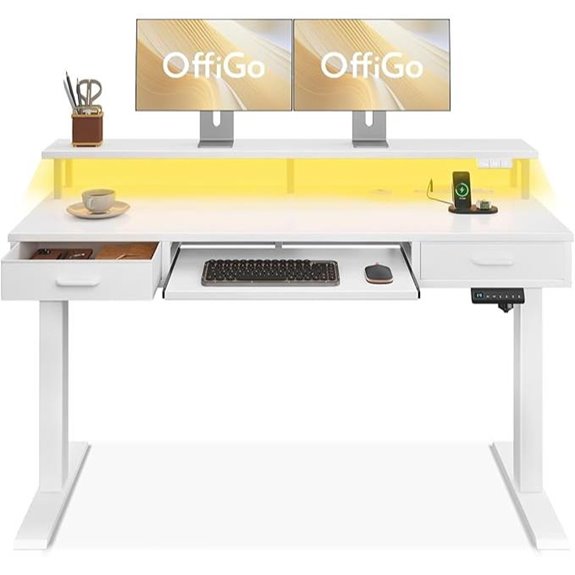 OffiGo Adjustable Standing Desk with Drawers and Lights