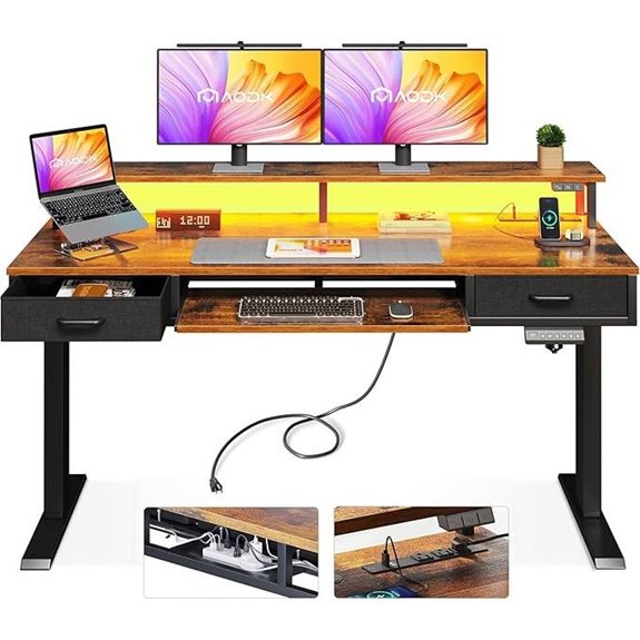AODK Height-Adjustable Gaming Desk with Drawers & Lights