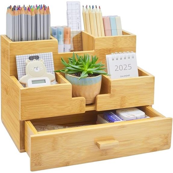 Bamboo Desk Organizer with Drawer and Pen Holder