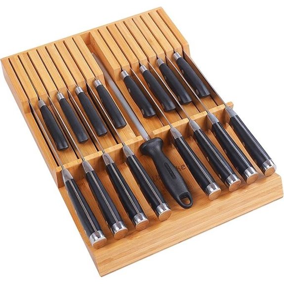 Utoplike Bamboo In-Drawer Knife Block Organizer