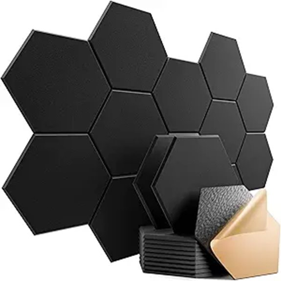 12 Pack Black Acoustic Foam Panels with Hex Design