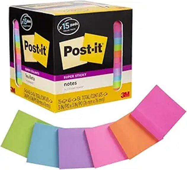 Post-it Super Sticky Notes Bright Colors 15 Pads