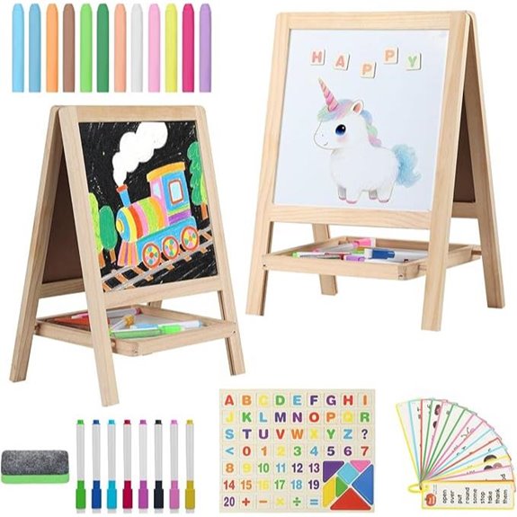 Wooden Kids' Art Easel with Chalkboard & Accessories