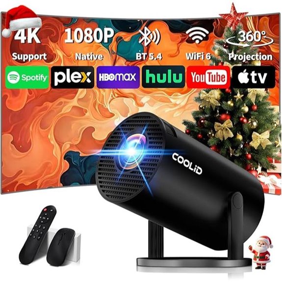 Mini 4K WiFi Bluetooth Portable Projector with Keystone