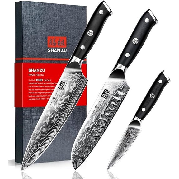 SHAN ZU Damascus Knife Set with G10 Handles