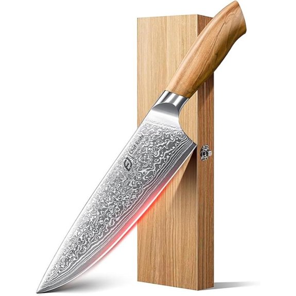 Damascus Chef Knife in Japanese Steel with Olive Wood
