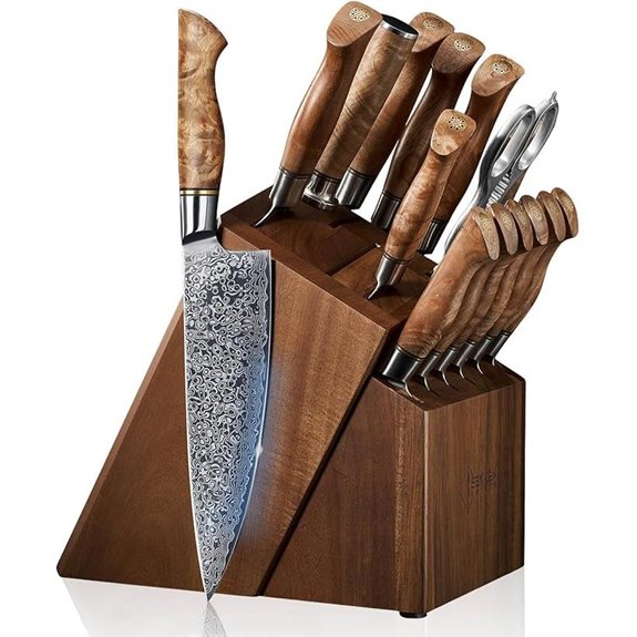 SENKEN Damascus Knife Set with Sycamore Wood Handles