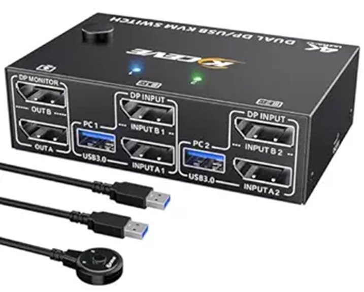 MLEEDA 8K Dual Displayport KVM Switch with USB Ports
