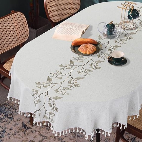 embroidered oval tablecloth with tassels
