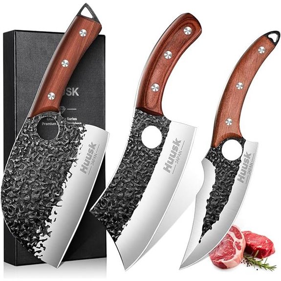Huusk 3-Piece Hand Forged Chef & Boning Knives Set