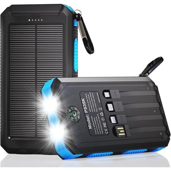 Solar Charger Power Bank 20,000mAh with Cables and Flashlight