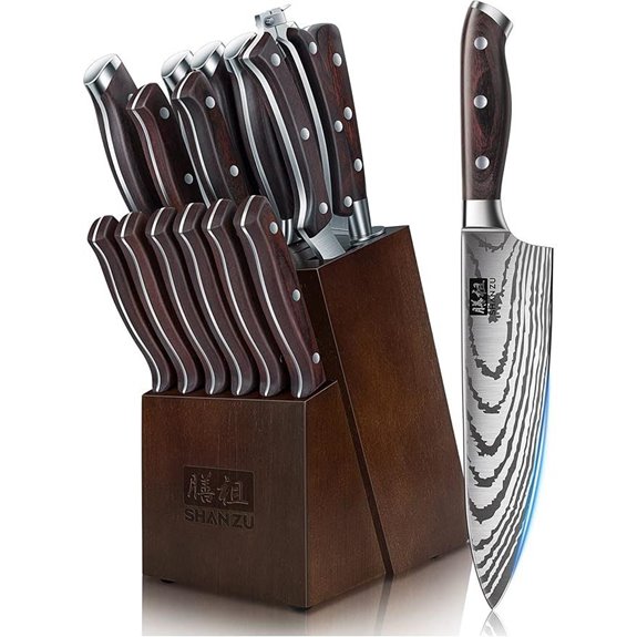SHAN ZU 16-Piece Japanese Knife Set with Sharpener
