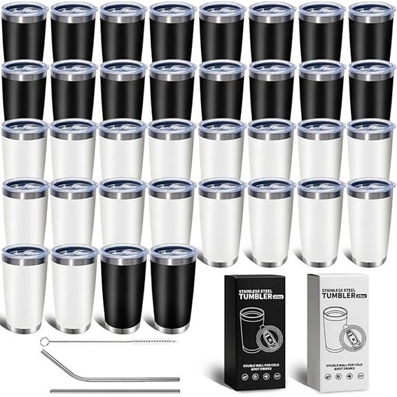 36-Pack 20oz Stainless Steel Travel Tumblers