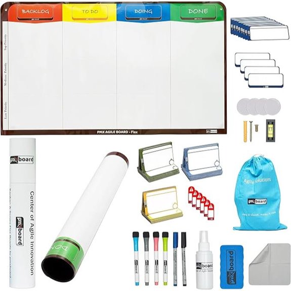 pmxboard 4-Column Magnetic Scrum Kanban Whiteboard Kit