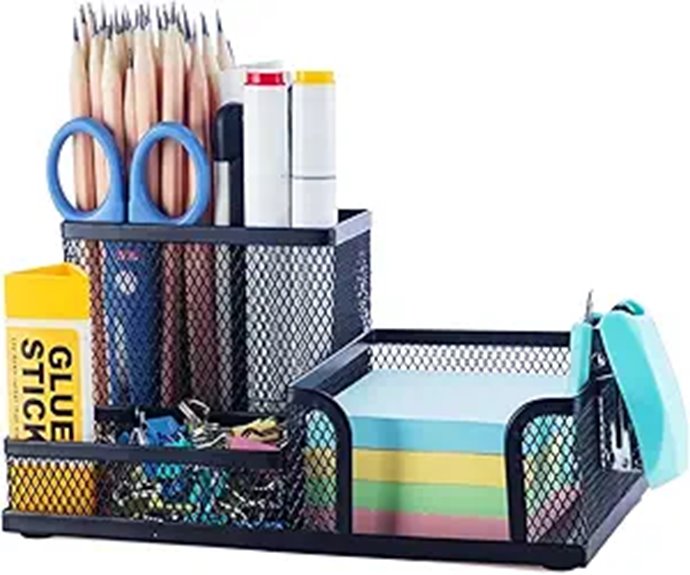 M&G Mesh Pen Holder Desk Organizer with Sticky Notes