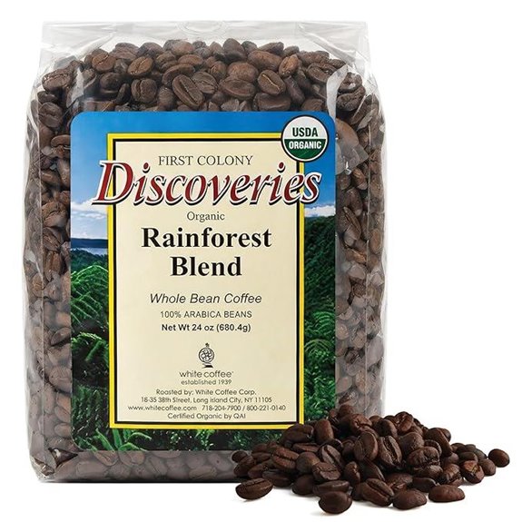First Colony Organic Fair Trade Whole Bean Coffee Rainforest 24-Ounce