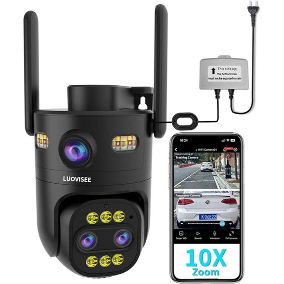 Triple-Lens WiFi Outdoor Security Camera with Zoom