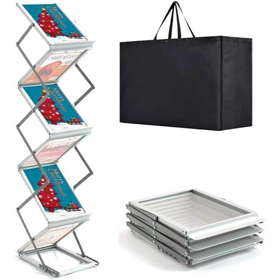 Foldable Aluminum Magazine Rack with Carrying Bag