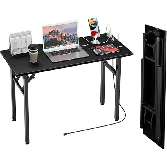 TEMI Small Folding Desk with Power Outlets and USB