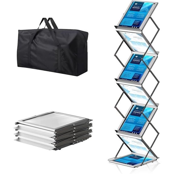 Foldable Aluminum Magazine Rack with Carrying Bag