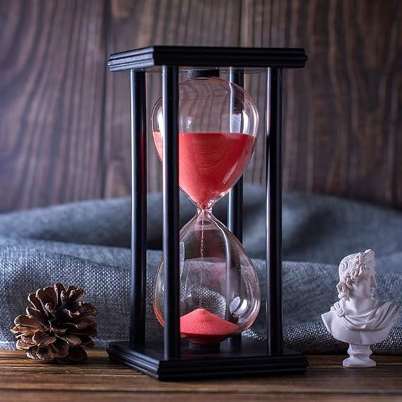 Hourglass Timer with Red Sand and Wooden Frame