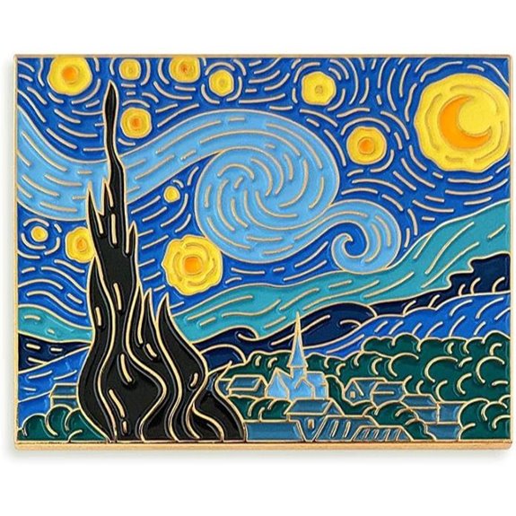 Pinsanity Van Gogh Starry Night Painting Enamel Lapel Pin,Multi,1.75 inch