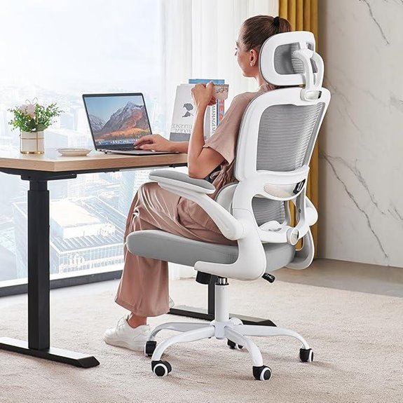 Ergonomic Mesh Office Chair with Wheels (White)