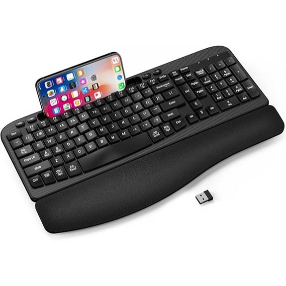 Wireless Ergonomic Keyboard with Wrist Rest and Phone Holder