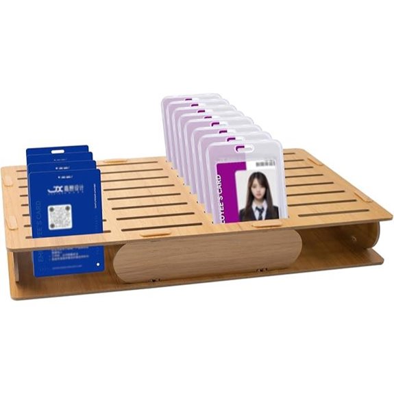 Wooden 32-Grid Name Badge Holder Organizer Stand