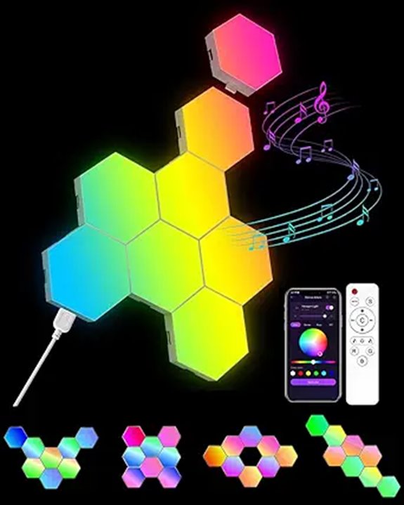 Hexagon LED Light Panels 8 Pack with Music Sync