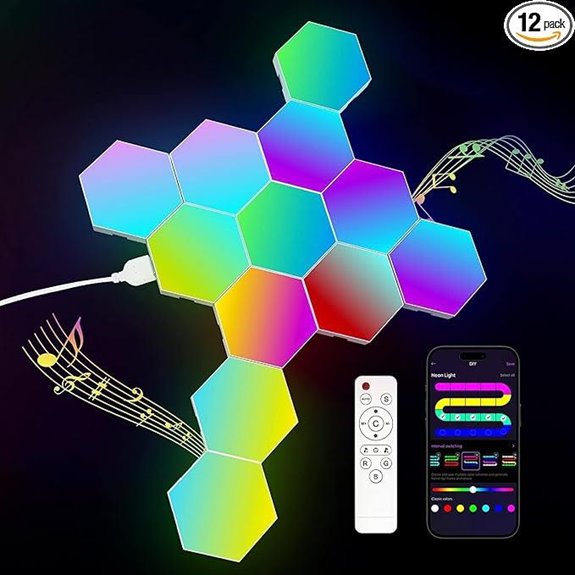 12-Pack RGB Hexagon Light Panels for Room Decor