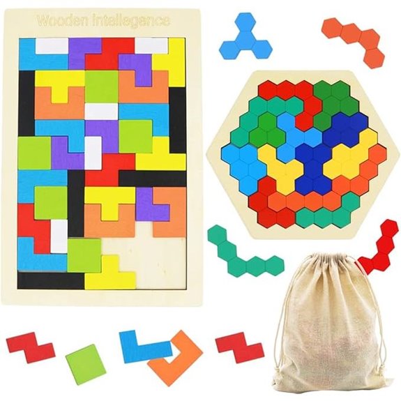 Wooden Russian Blocks Puzzle & Hexagon Brain Teasers